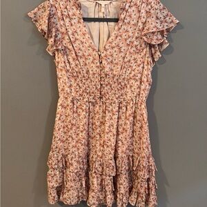 Rebecca Taylor light pink floral summer dress w silver thread.